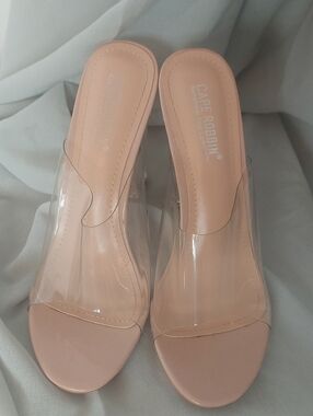 Cape Robbin Nude Blush Clear Strap Slide Mules